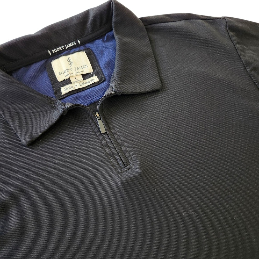 Scott James Mens Long Sleeve Quarter Zip Pullover Polo Shirt Black performance